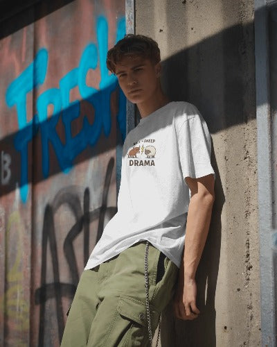 “Bull + Sheep = Drama” Funny Animal Pun T-Shirt Unisex V Neck T-Shirt